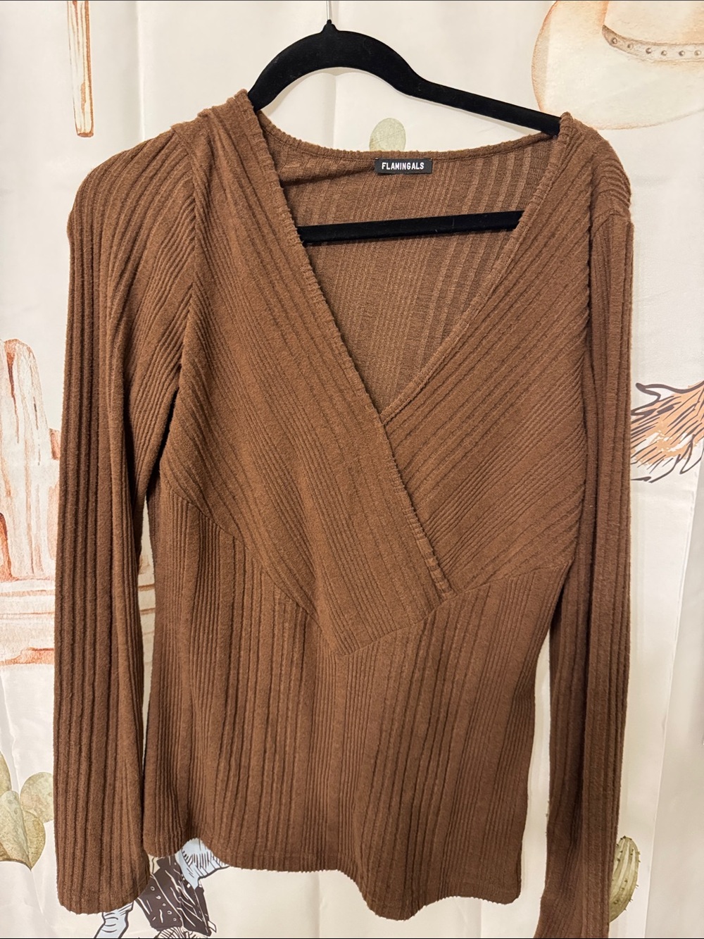 Flannels Women's Brown Ribbed Wrap Sweater